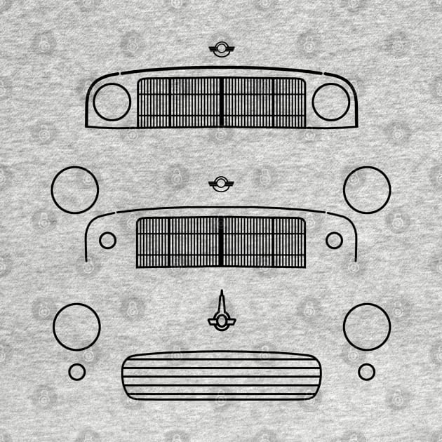 Morris Minor evolution classic cars 1948-1971 black outline by soitwouldseem